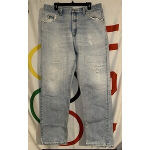Vintage Wrangler Jeans Mens 36x34 Light Wash Distressed Denim Repaired 90s